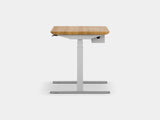 oakywood oak wooden standing desk pro with white legs and cable management side view | oak, ,white