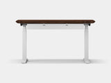 oakywood walnut wooden standing desk pro with white legs and cable management back view | walnut, ,white