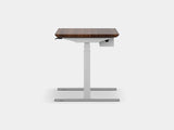 oakywood walnut wooden standing desk pro with white legs and cable management side view | walnut, ,white