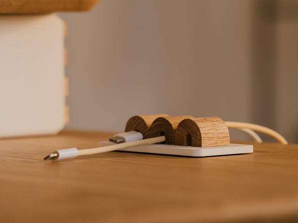 Oak and white magnetic cable holder – contemporary solution for keeping charging cables in place | oak, white