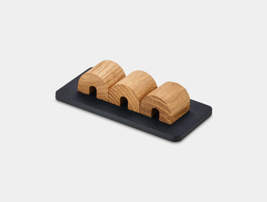 Oak and black magnetic cable organizer – stylish solution for keeping charging cables tidy | oak, black