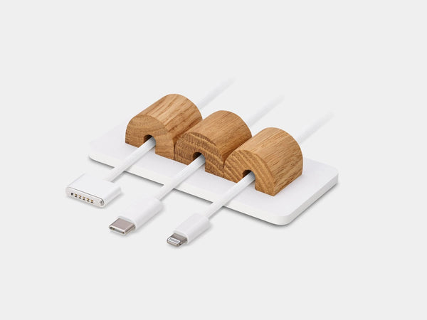 Magnetic cable organizer in oak and white – contemporary design for desk organization | oak, white