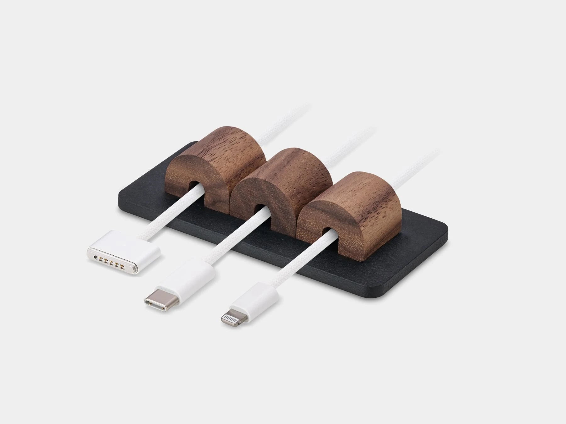 Magnetic cable organizer in walnut and black – premium wood design for desk organization | walnut, black