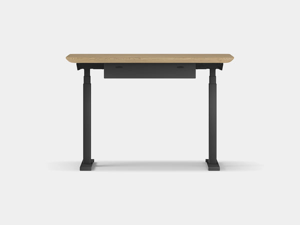 Oakywood Standing Desk Pro Mini Bundle crafted from oak with white finish – complete mini ergonomic workspace with grommet | light oak, , black