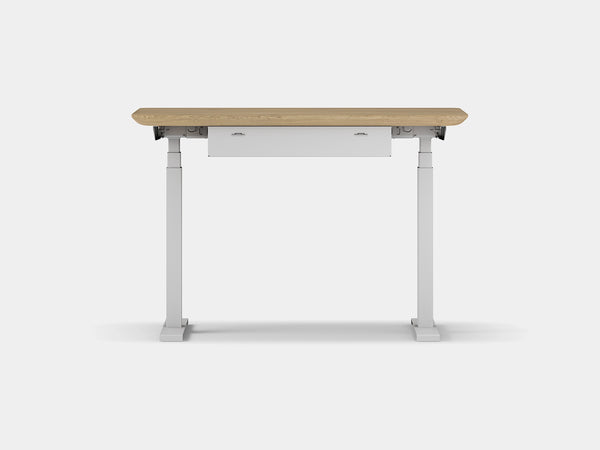 Oakywood Standing Desk Pro Mini Bundle crafted from oak with white finish – complete mini ergonomic workspace with grommet | light oak, , white