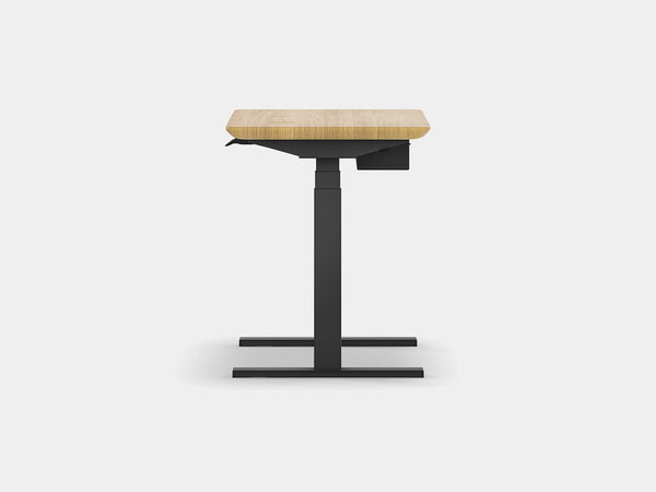 Oakywood Standing Desk Pro Mini Bundle crafted from oak with white finish – complete mini ergonomic workspace with grommet | light oak, , black