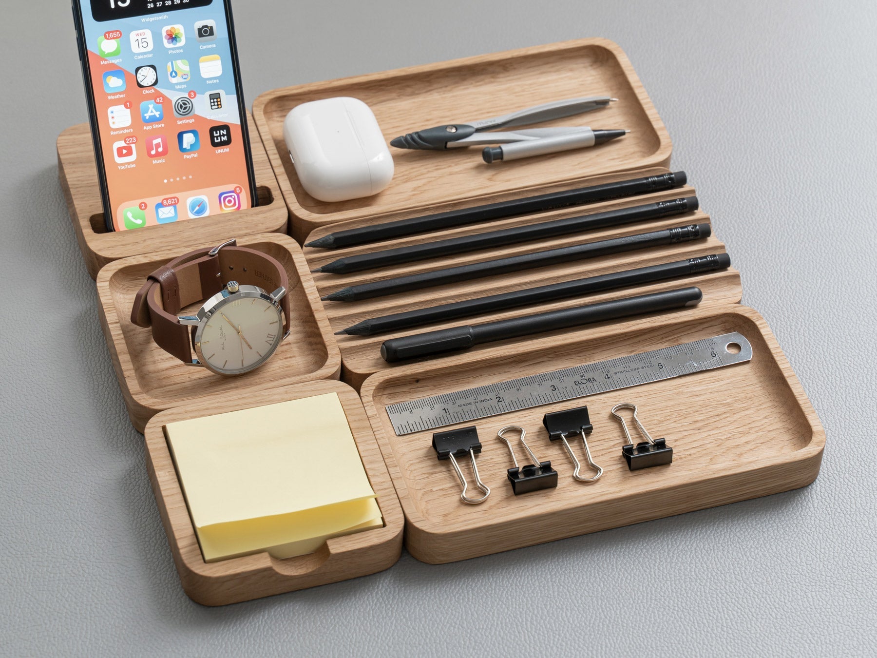 Oakywood OakyBlocks Sticky Notes Tray – versatile wooden tray for keeping sticky notes organized on your | -