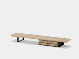 oakywood oak desk shelf with white legs and dual modular drawer front view | light oak, dual drawer, black