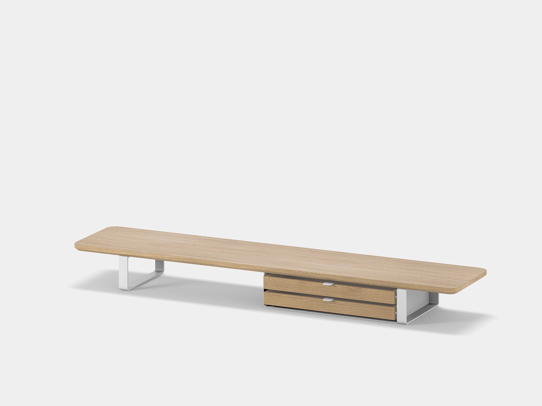 oakywood oak desk shelf with white legs and dual modular drawer front view | light oak, dual drawer, white