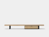 oakywood oak desk shelf with white legs and dual modular drawer front view | light oak, single drawer, black