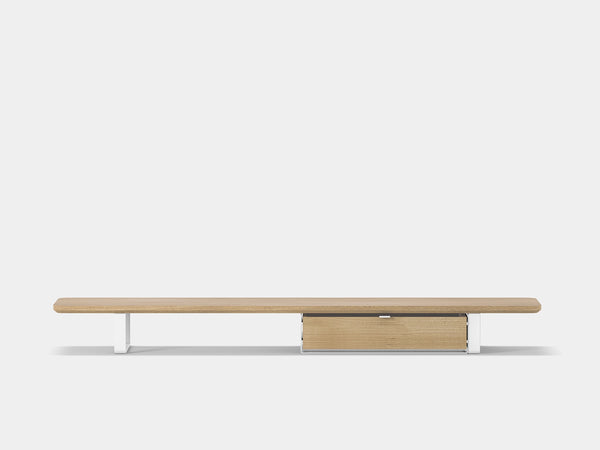 oakywood oak desk shelf with white legs and dual modular drawer front view | light oak, single drawer, white