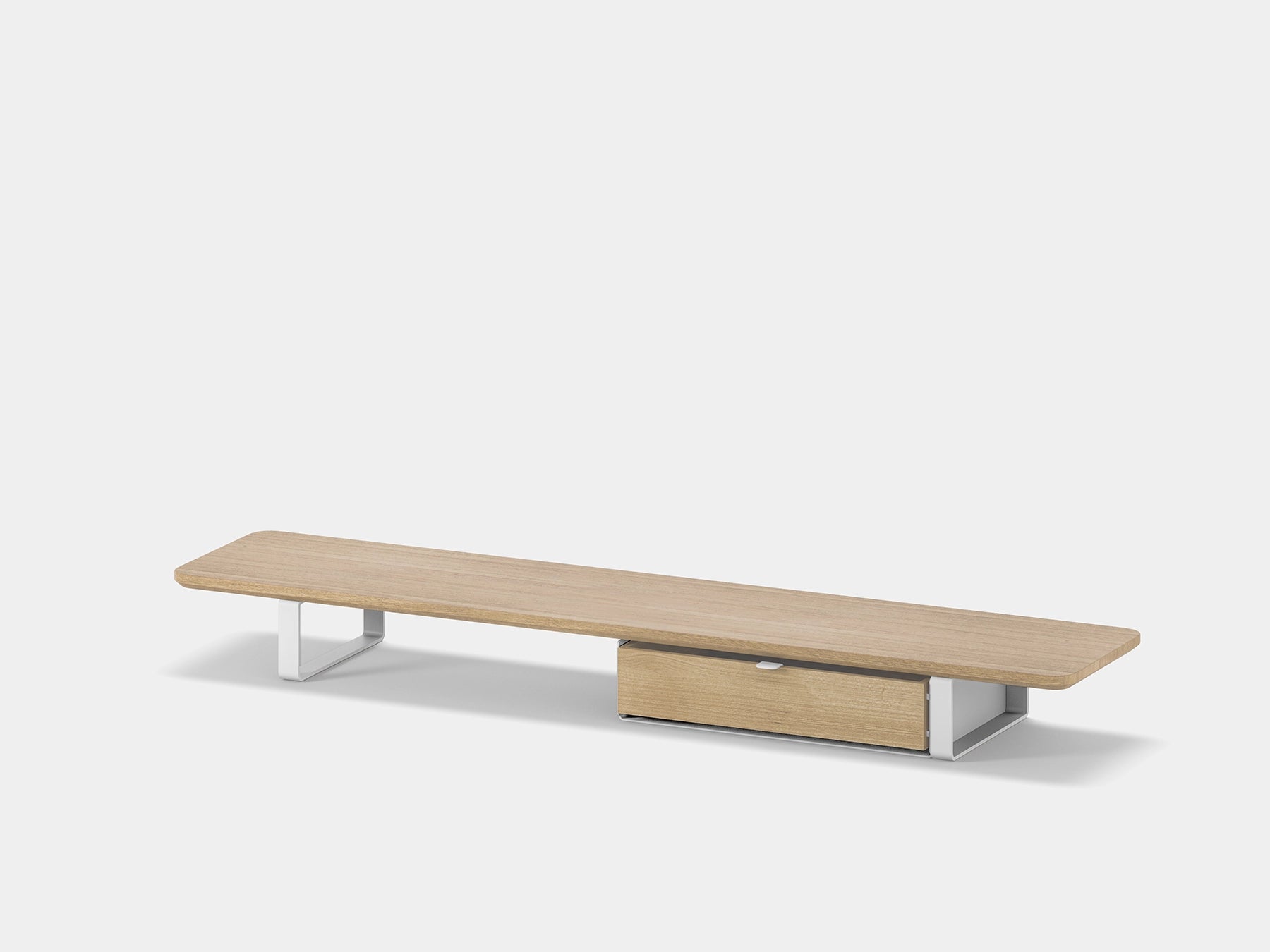 oakywood oak desk shelf with white legs and dual modular drawer front view | light oak, single drawer, white
