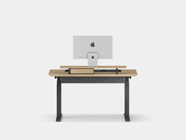Wooden desk with a computer monitor on a white background | light oak, , black