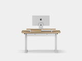 Wooden desk with a computer monitor on a white background | light oak, , white