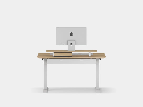 Wooden desk with a computer monitor on a white background | light oak, , white