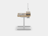 Modern adjustable standing desk with wooden top on a white background | light oak, , white