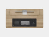 Wooden desk with keyboard tray and monitor stand on a white background Oakywood Desk Setup Touch Bundle made of oak with white accents | light oak, , black