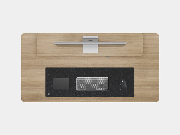 Wooden desk with keyboard tray and monitor stand on a white background Oakywood Desk Setup Touch Bundle made of oak with white accents | light oak, , black