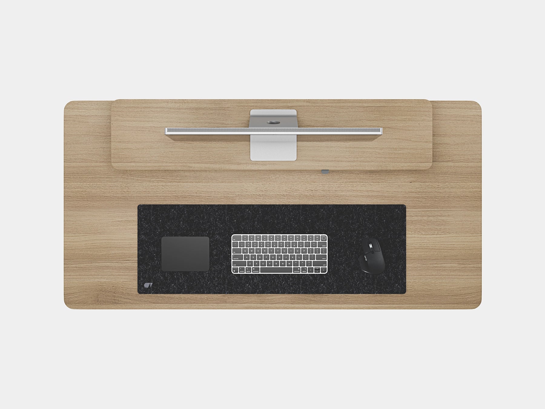 Wooden desk with keyboard tray and monitor stand on a white background Oakywood Desk Setup Touch Bundle made of oak with white accents | light oak, , black