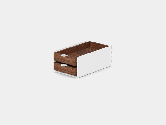 oakywood small walnut dual modular drawer with white base | walnut, dual drawer, white