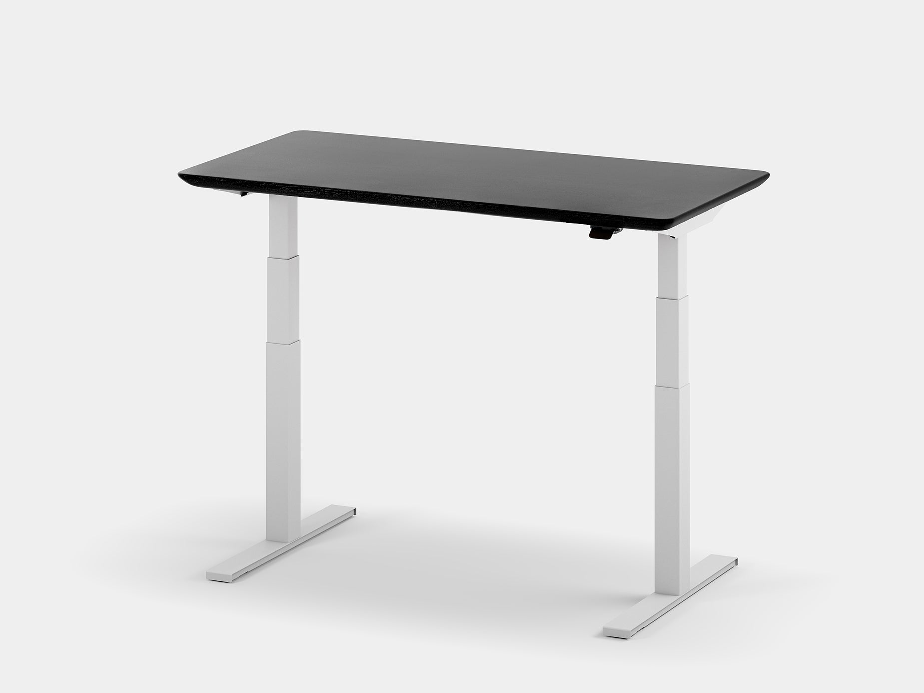 black wooden oakywood standing desk pro with white legs in standing position | black, , white