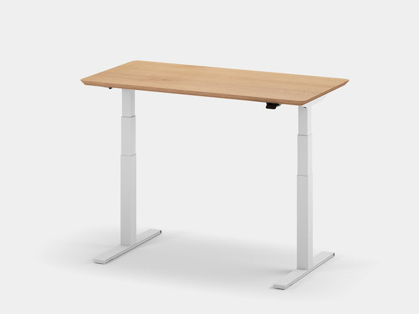 oak veneer oakywood standing desk pro with white legs in standing position | oak veneer, , white