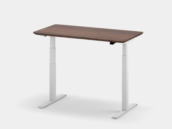 walnut oakywood standing desk pro with white legs in standing position | walnut, , white