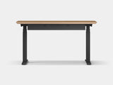 oakywood oak veneer wooden standing desk pro with black legs and cable management side view | oak veneer, , black
