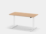 oakywood oak veneer standing desk pro with white legs and cable management front view | oak veneer, ,white