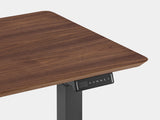 oakywood walnut veneer standing desk touch with black legs closeup | walnut veneer, , black