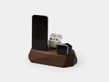 Oakywood Triple Dock in walnut – premium dark wood dock for charging Apple Watch and additional devices | walnut,
