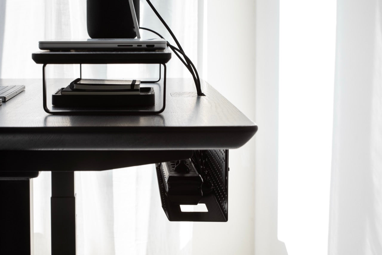 Oakywood Underdesk Organizer Grid in black – ergonomic solution for organizing cords beneath your desk | black