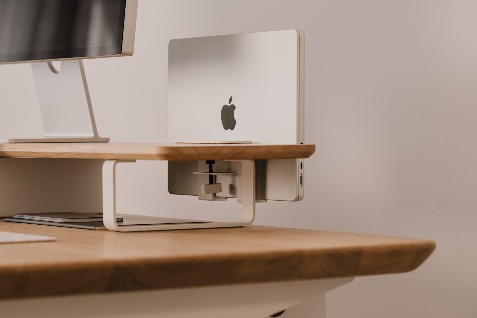 laptop vertical desk shelf mount| white
