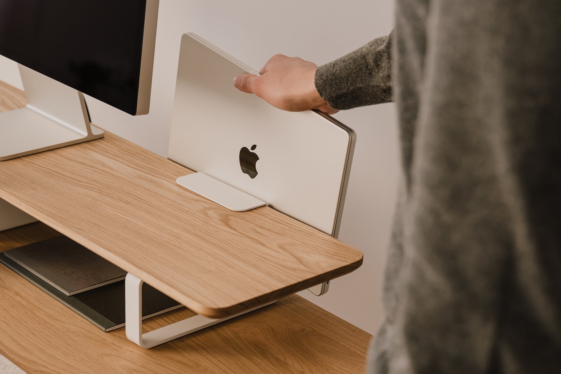 laptop vertical desk shelf mount| white