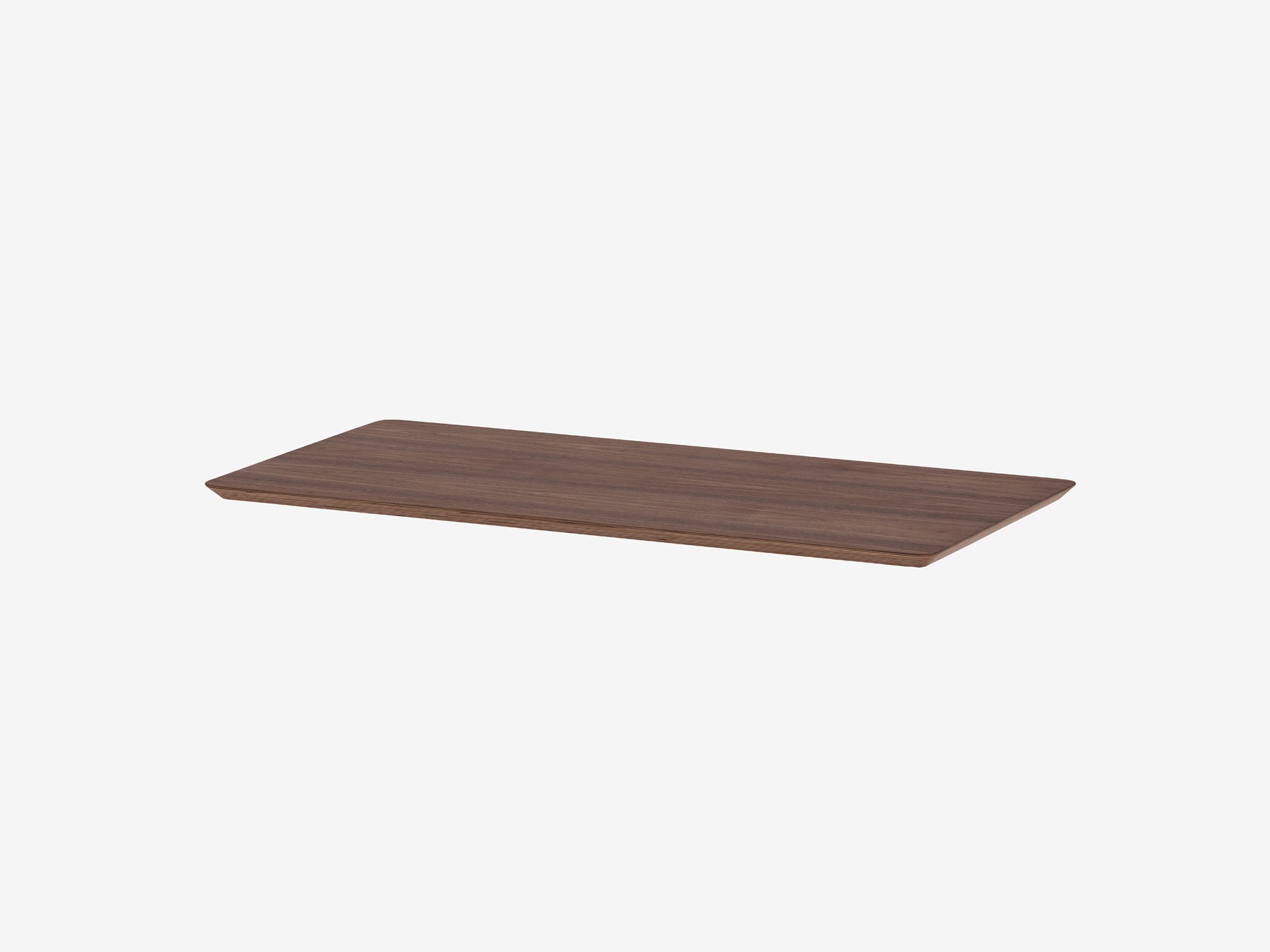 Long rectangular wooden cutting board or serving board in dark walnut finish with rounded corners.