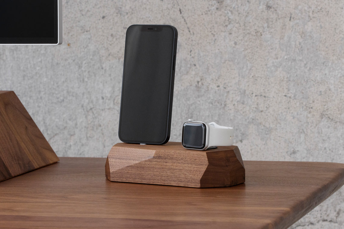 Support et station de charge en bois 2 en 1 pour votre Iphone et votre Apple  Watch