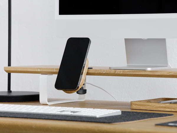 oak magsafe iphone desk shelf mount on a desk shelf | -