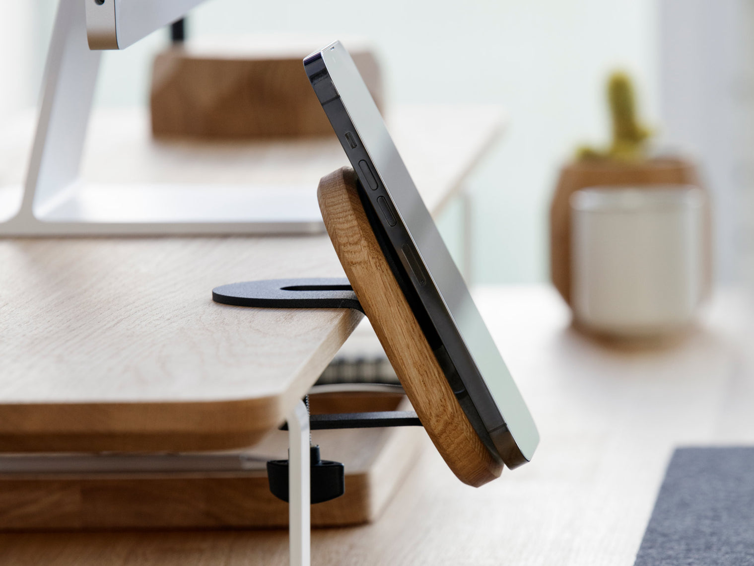 oak magsafe iphone desk shelf mount on a desk shelf | walnut | -
