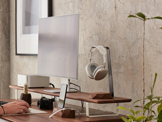 walnut 2in1 Headphones Stand with Wireless Charger | -