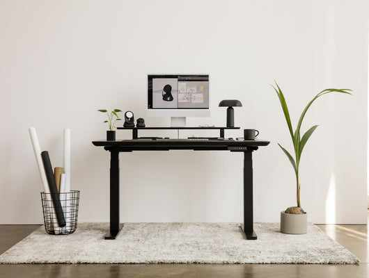 oakywood black wooden standing desk setup | black, , 