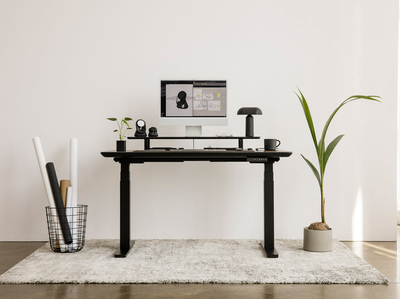 oakywood black wooden standing desk setup | black, , 