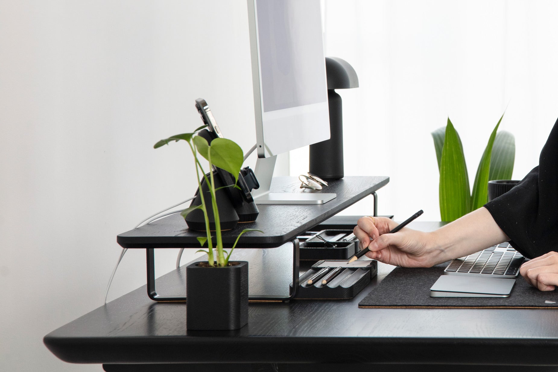 Office desk with store monitor shelf