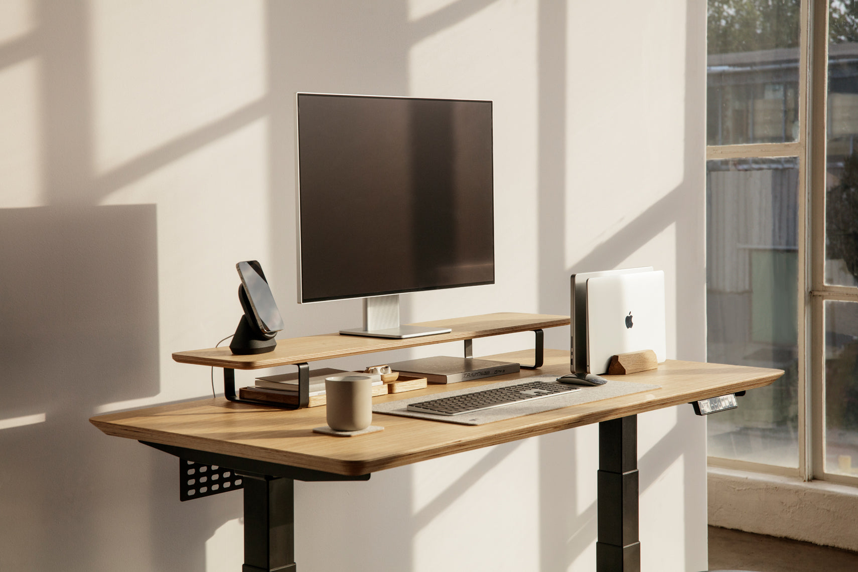 Monitor Stand Desk Shelf Bewood - White - Black Oak - Long