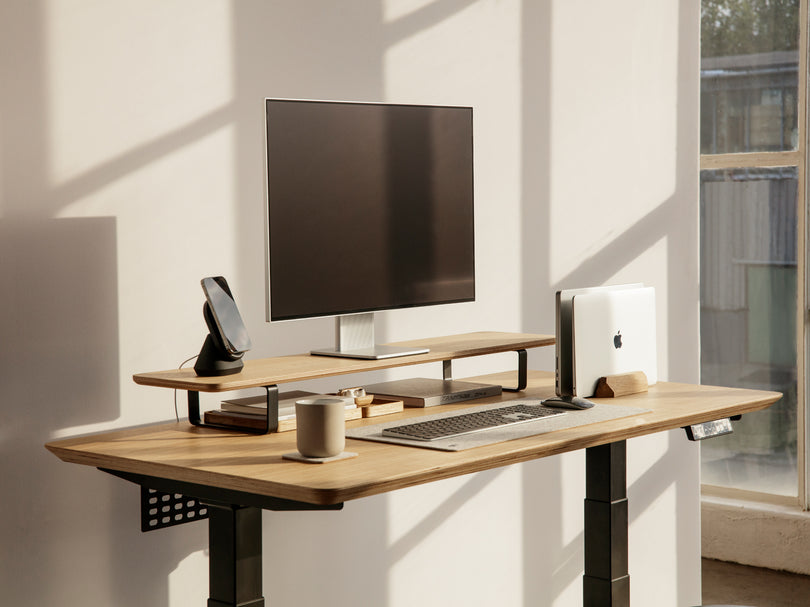 oakywood oak veneer standing desk setup | oak veneer, , 
