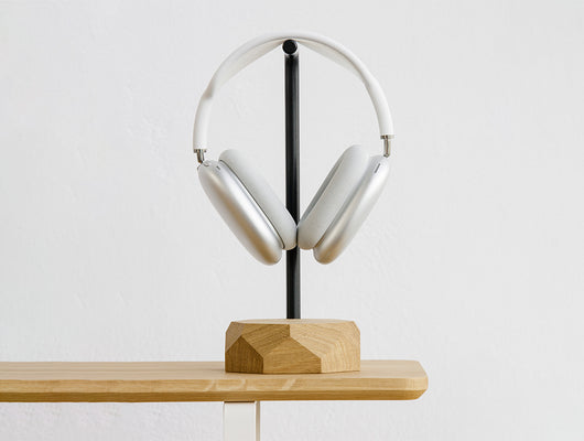 oak Headphones Stand with airpods max in use | -
