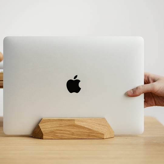 oakywood oak wooden laptop stand in use | oak