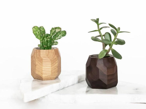 wooden geometric planter |-