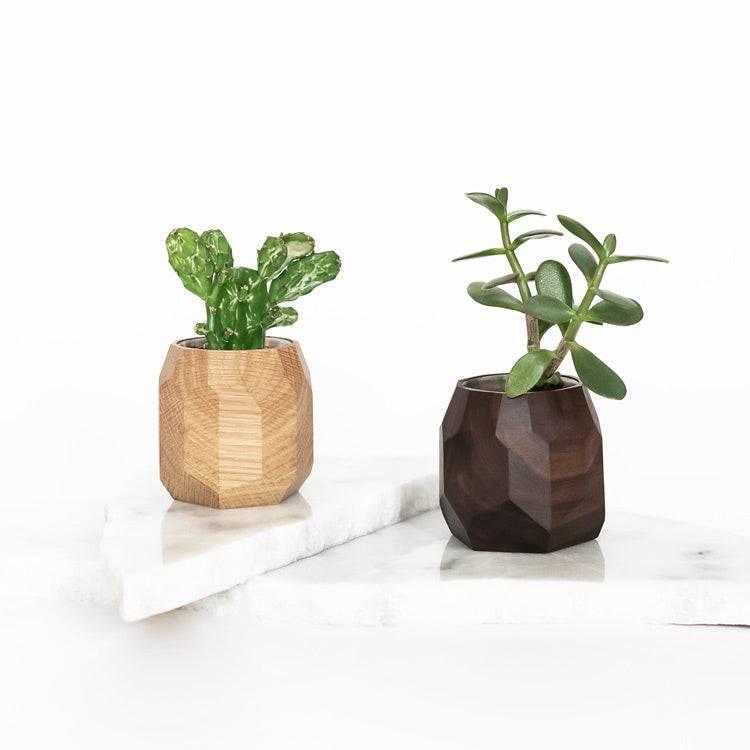 wooden geometric planter |-